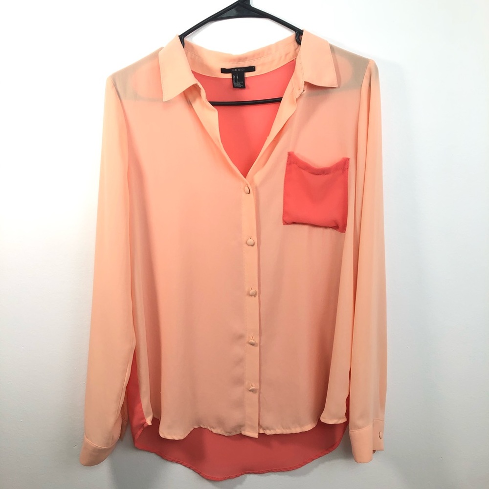 Forever21 chiffon coral/peach colored button down.
